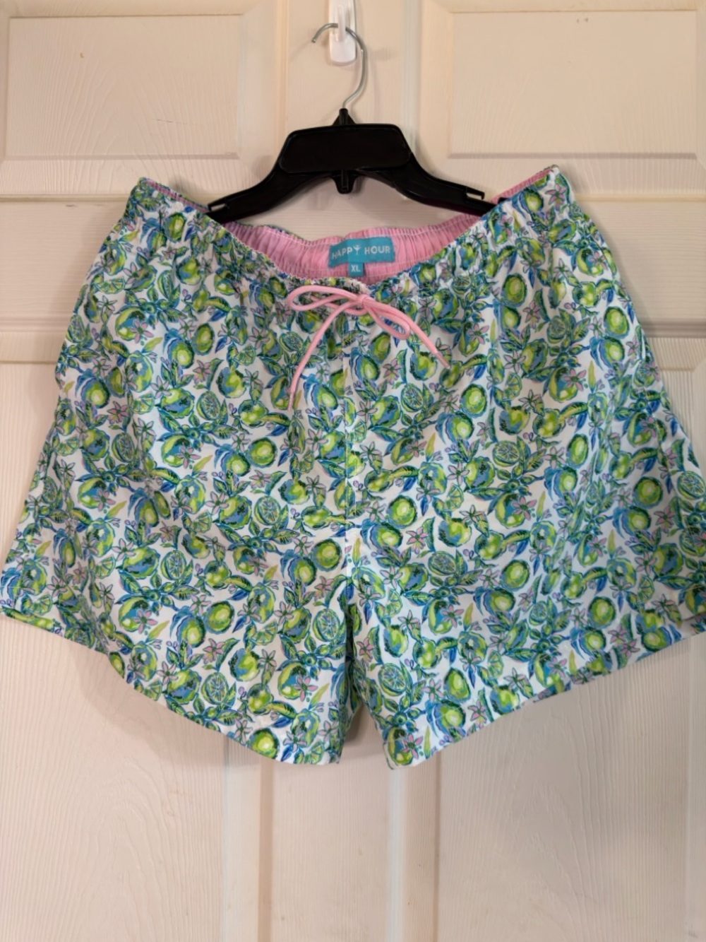 Happy Hour‎ Lime Print Men's Lounge Swim Shorts Green & Blue Sz XL EUC Reg $70